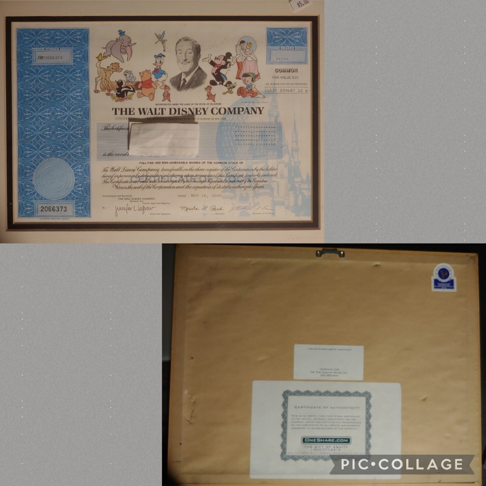 Disney Vintage StockCertificate